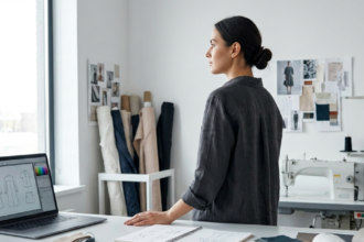 MUJER EN TALLER TEXTIL PENSANDO