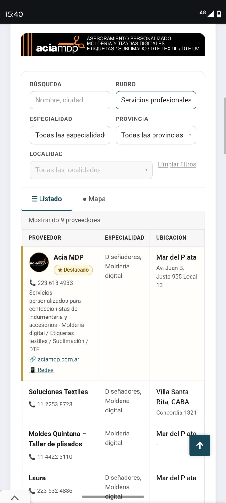 Captura Guía de Proveedores - Listado